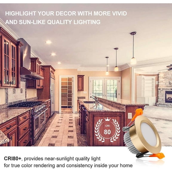 ASIASN-3 Inch LED Recessed Lighting, Dimmable Downlight 5W(40W Halogen Equivalent), 3000K Warm White Ceiling Light, CRI80, Gold Trim with LED Driver(1 Pack)