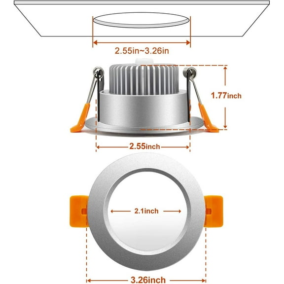 ASIASN-3 Inch LED Recessed Lighting, Dimmable Downlight 5W(40W Halogen Equivalent), 3000K Warm White Ceiling Light, CRI80, Silver Trim with LED Driver(1 Pack)