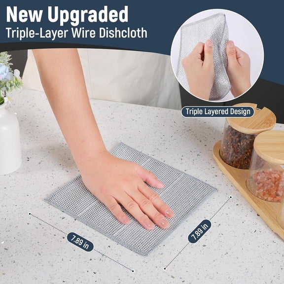 ASIASN-3 Layers Non Scratch Wire Dish Cleaning Supplies 75PCS - Wire Dishwashing Rag Home Essentials-Reusable Steel Wool Scrubber Washcloths,Kitchen Towels and Dishcloths Set for Pans Sinks & Cookwar