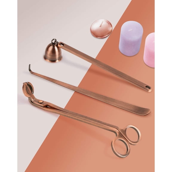 ASIASN-3 in 1 Candle Accessory Set, Candle Wick Trimmer Candle Cutter, Candle Snuffer, Candle Wick Dipper with Gift Package for Candle Lover (Copper)