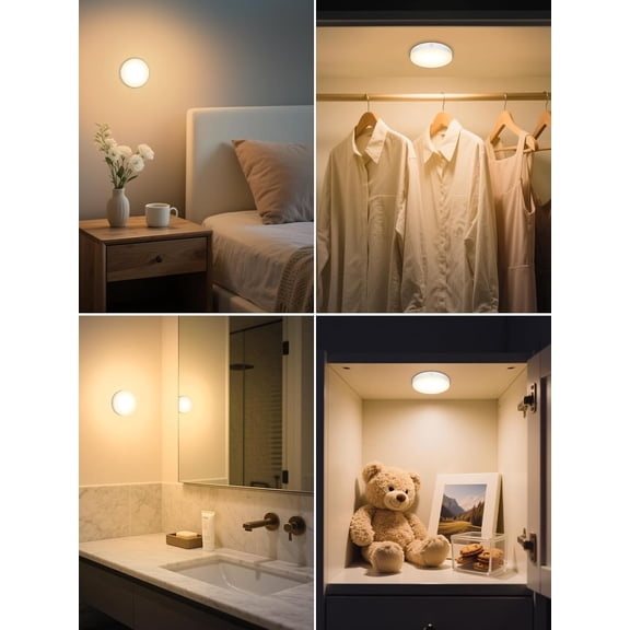 ASIASN-3000K Dimmable Touch Lights, Battery Rechargeable Tap Lights, Magnet Stick on Closet Light, Portable LED Puck Night Lights for Cabinet, Wardrobe, Counter, Kitchen, Bedroom (2 Pack)