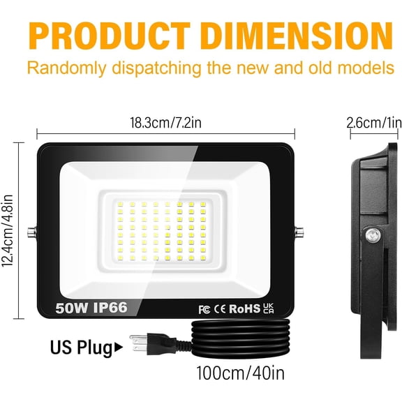 ASIASN-30W LED Flood Lights Outdoor,3000lm Brightness Exterior Security FloodLight with Plug, 6000K Work Light with IP66 Waterproof Floodlights for Yard Garage Porch Backyard Playground