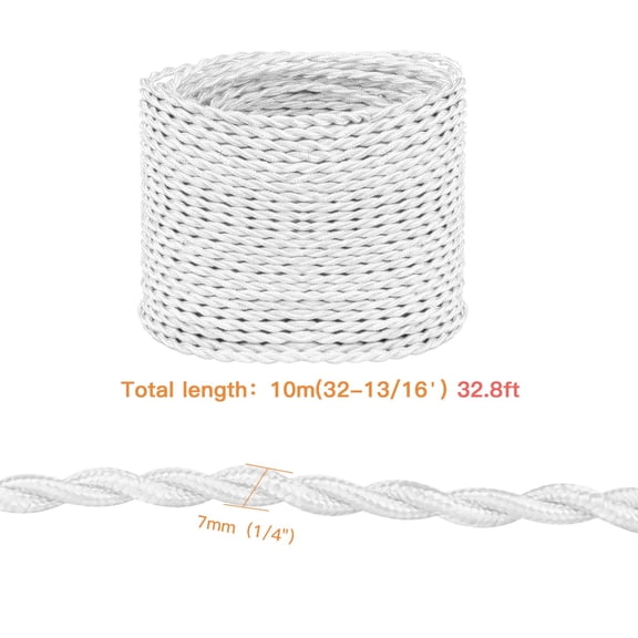 ASIASN-32.8ft Twisted Cloth Covered Wire, White 18/2 Cloth Covered Electrical Wire, 18 Wire Gauge 2-Conductor Fabric Covered Lamp Cord, Vintage Twisted Cloth Covered Wire, for DIY Projects (White)