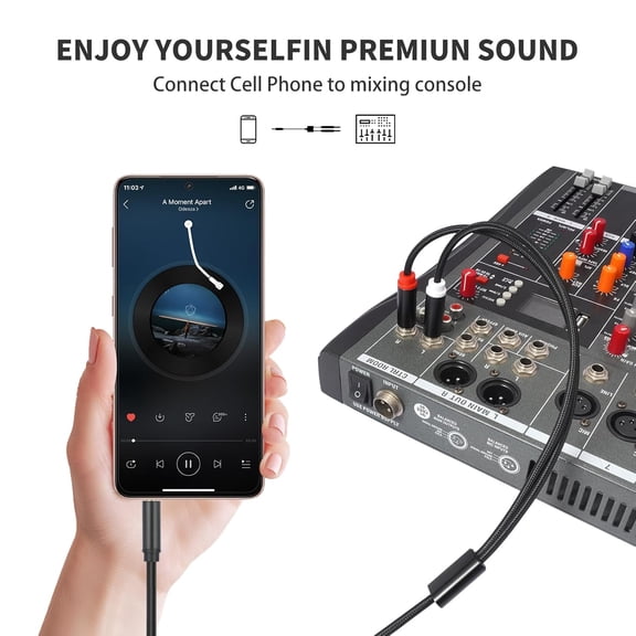 ASIASN-(33FT-1PACK) 3.5mm TRS to Dual 6.35mm 1/4 TS Mono Breakout Cable Y Splitter Stereo Cord Adapter Compatible with iPhone, Computer Sound Card, CD Player, Multimedia Speaker, Home Stereo System