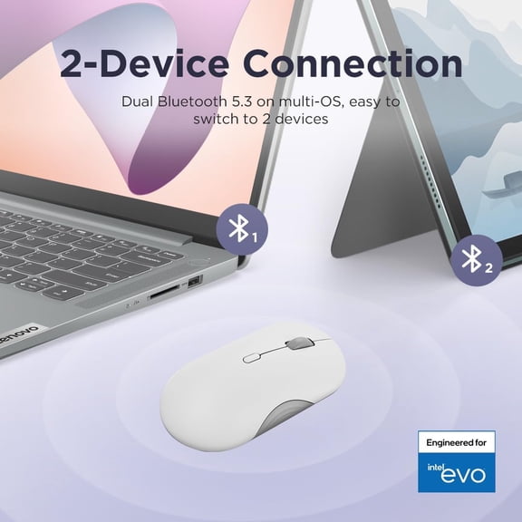 ASIASN-350 Wireless Bluetooth Mouse, Silent Click, 3 Level DPI (1000, 1600, 2400), 36 Month Battery Life, 2 Device Paring, Cloud Grey