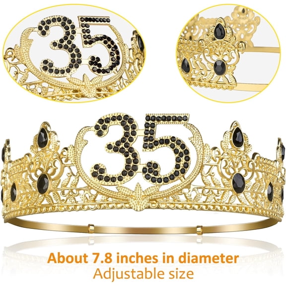 ASIASN-35th Birthday Gifts for Men, 35th Birthday Decorations for Men, Party Decor Supplies Including King Crown & Sash & Balloons & Cake Topper & Candles