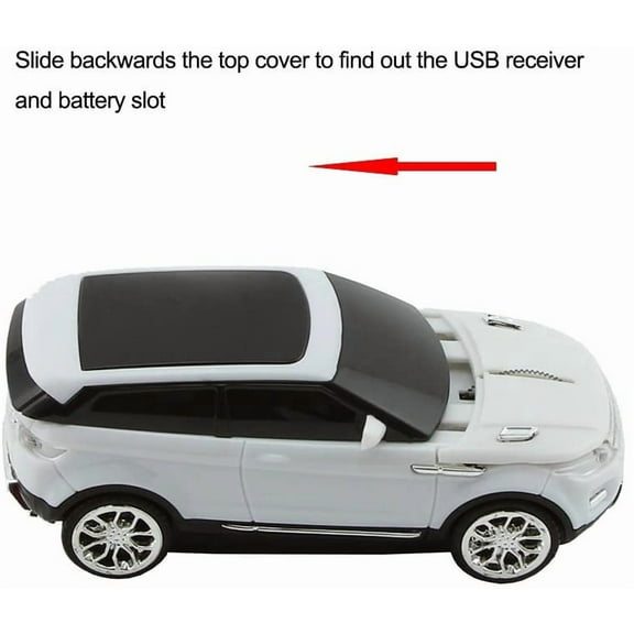 ASIASN-3C Light Car Mouse Wireless 2.4GHz Cool Sport SUV Car Shape Mouse Optical Mice 1600 DPI with USB Receiver Suitable for PC/Computer/Laptop (White)
