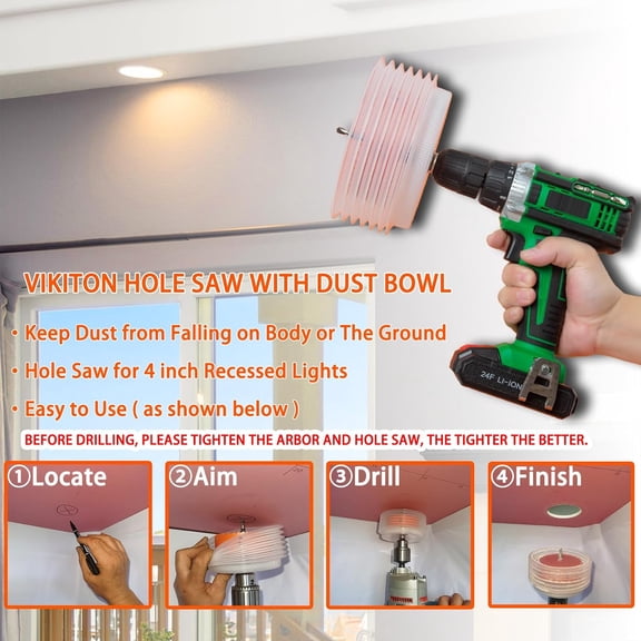 ASIASN-4.25 Hole Saw for Recessed Lights Can Lights, 4-1/4 Inch Hole Cutter with Dust Bowl Catcher for Led Recessed Lighting 4 Inch and Wood Metal Drywall, Bi-Metal Construction