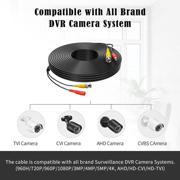 ASIASN-4 Pack 25ft BNC Video Power Cable Security Camera Cable Wire Cord for CCTV DVR Surveillance System with Connectors (BNC Female and BNC to RCA) (25FT, 4 Pack)