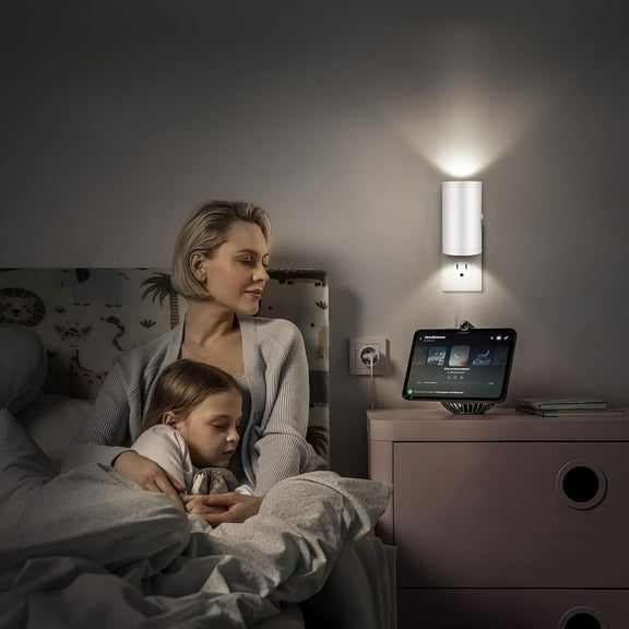 ASIASN-4 Pack LED Wall Plug-in Night Light with Dusk to Dawn Sensor, 5000K Daylight White, Dimmable 0-300LM, Adjustable Rotating Lamp for Bedroom, Bathroom, Kitchen, Hallway (Auto On/Off, Wall Outlet