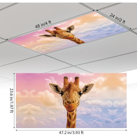 ASIASN-4 Pcs Fluorescent Light Cover Classroom Lighting Cover with 10 Magnets Light Filter Magnetic Ceiling Panel Decoration 2 x 4 ft (23.62 x 47.24 in) Reduce Glare for Office School (4,Giraffe)