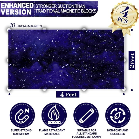 ASIASN-4 Pcs Magnetic Light Cover Fluorescent Office Light Covers, Cloud Light Covers for Ceiling Lights Classroom Fluorescent Light Covers Drop Ceiling Light Cover for Office Home Classroom(Starry)