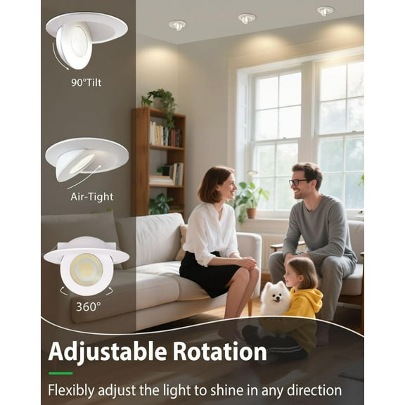 ASIASN-4 inch 5CCT Gimbal Led Recessed Lights, 360+90 Adjustable Directional Recessed Lighting, 2700K/3000K/3500K/4000K/5000K Dimmable Retrofit Eyeball Can Lights with Jbox, ETL(White, 1 Pack)