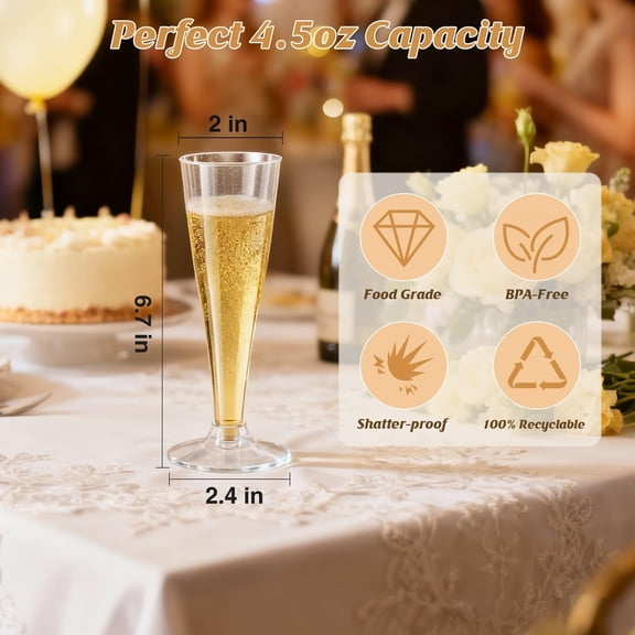 ASIASN-40 Pack Silver Glitter Champagne Flutes Plastic Wine Glasses Disposable, Silver Glitter Mimosa Glasses Party Supplies for Valentine Day Engagement Wedding Birthday Holiday Event