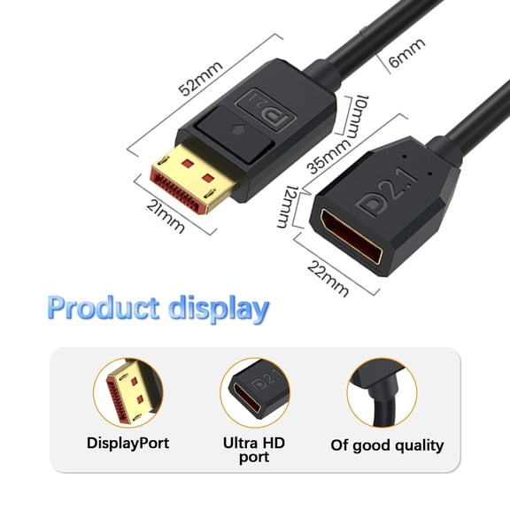 ASIASN-40Gbps Short DisplayPort Extension Cable 2.1 6 Inch/15cm [16K@30Hz, 8K@120Hz, 4K@240Hz], Short DP to DP Extension Cable for Gaming Monitor, PC, Laptop