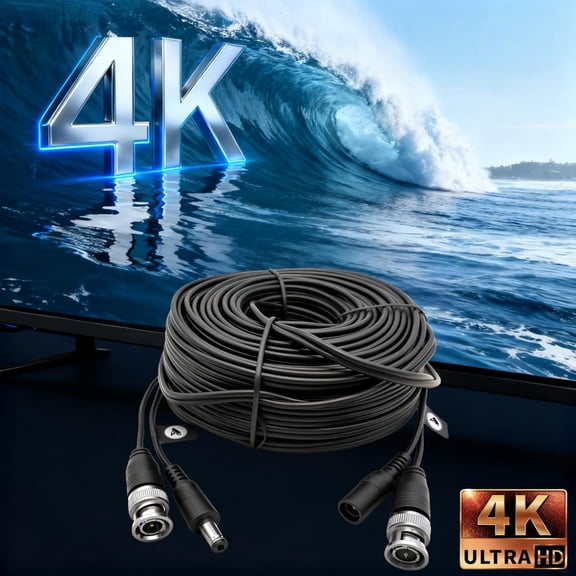 ASIASN-4K BNC Video Cable: Safer, More Reliable Integrated Video-Power Extension. Supports 4K Ultra-HD for Security Cameras, CCTV Monitoring & DVR Installations. (1, 66ft)