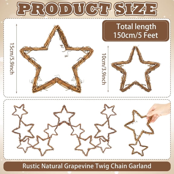 ASIASN-5 Feet Valentines Grapevine Garland Heart Star Natural Grapevine Twig Wreath Rustic Valentine's Day Wreath Decor for Valentines Farmhouse Wedding Dating Party Decor(Star)