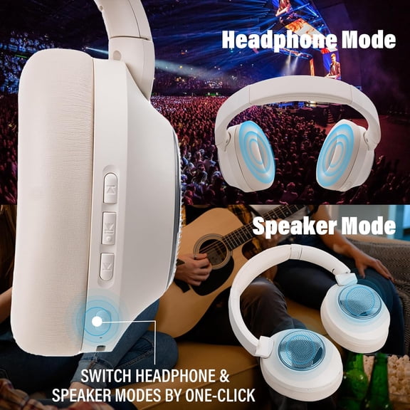 ASIASN-5-in-1 Bluetooth Headphones with Speaker/FM Radio and Support Micro SD/TF Card,Wireless and Wired 3.5mm Jack Gaming Heaphone Over Ear with Mic for iPhone Ipad PC Computer Laptop(White)