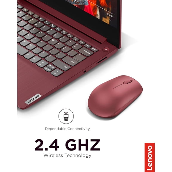 ASIASN-530 Full Size Wireless Computer Mouse for PC, Laptop, Computer with Windows - 2.4 GHz Nano USB Receiver - Ambidextrous Design - 12 Months Battery Life - Cherry Red