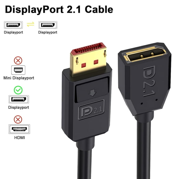 ASIASN-54Gbps Displayport Extension Cable 1.5FT, Male to Female, 16K@30Hz, 8K@120Hz, 4K@240Hz 165Hz, Displayport 2.1 V Extender Cable Support HDR, HDCP DSC 1.2a for FreeSync G-Sync Gaming Monitor
