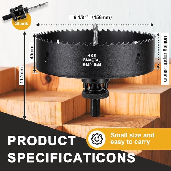 ASIASN-6 1/8 inch Hole Saw Drill Bit for Metal and Wood, M42 Bi-Metal Hole Cutter with 1.5 Cutting Depth for Drywall, Ceiling, Aluminium Alloy, Sheet Iron and Steel Frame
