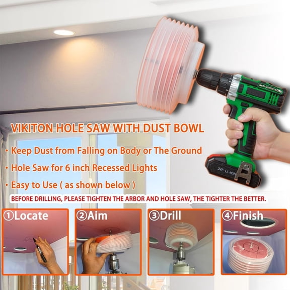 ASIASN-6.25 Hole Saw for Recessed Lights Can Lights, 6-1/4 Inch Hole Cutter with Dust Bowl Catcher for Led Recessed Lighting 6 Inch and Wood Metal Drywall, Bi-Metal Construction