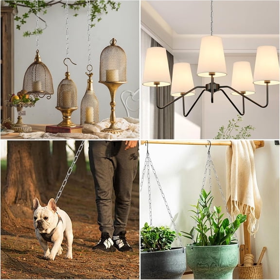 ASIASN-6 Feet Industrial Silver Light Fixture Chain, Adjustable Metal Pendant Chandelier Chain Extension with Detachable Link, 2 Pack