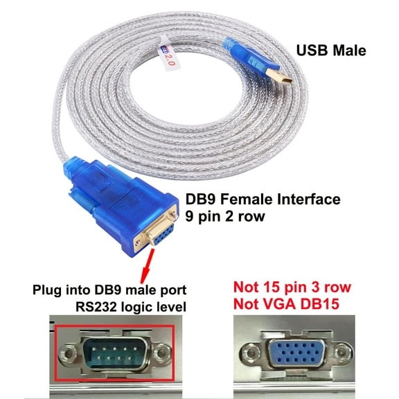 ASIASN-6 Feet USB to RS232 DB9 Female Serial Adapter Cable Windows 11 10 8 7 Mac Linux Serial to USB 2.0 with Prolific PL2303 Chip