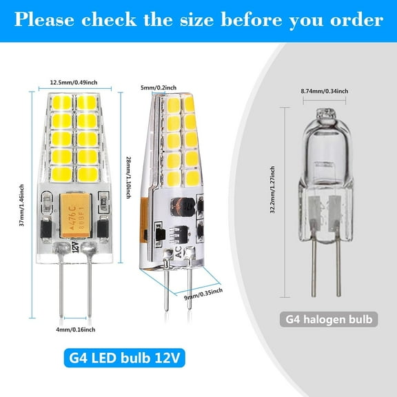 ASIASN-6 Pack G4 LED Bulb 12V AC/DC 2.5W Equivalent 30W T3 Bi-Pin Base 5000K Daylight White G4 Light Bulbs 300 Lumens 360Beam Angle for Chandelier, Table lamp, Outdoor Landscape Lighting