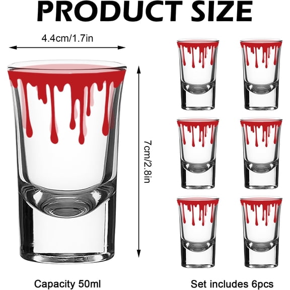 ASIASN-6 Pack Halloween Shot Glasses Blood Splattered Drinking Glasses 1.7oz Horror Bloody Small Glass Shot Cups Halloween Party Cups for Bar Drinkware Supplies Halloween Party Decoration