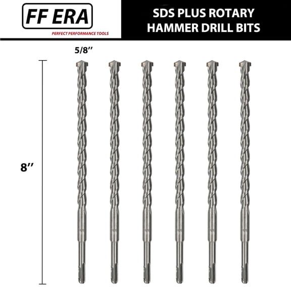 ASIASN-6-Pack SDS Plus 5/8 inch x 8 inch Rotary Hammer Drill Bits, Carbide Tipped for Brick, Stone and Concrete (5/8'' x 8'')