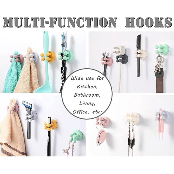 ASIASN-6 Pcs Black Hooks Toothbrush Holders Hanging Key Clothes for Home Office Kitchen Bathroom - 5 Pcs Cable Clips - 2 Pcs Self Adhesive Power Strip Holder Cable Management Organizer