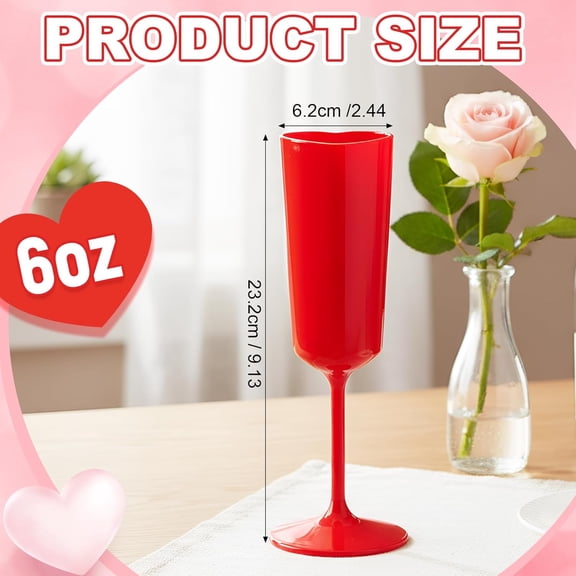 ASIASN-6 Pcs Valentine's Day Heart Plastic Champagne Flutes, 6 oz Galentines Toasting Champagne Flute for Wedding, Heart Shaped Plastic Goblets for Bachelorette Party Celebrations Supplies(Red)