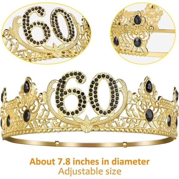 ASIASN-60th Birthday Gifts for Men, 60th Birthday Decorations for Men, Party Decor Supplies Including King Crown & Sash & Balloons & Cake Topper & Candles