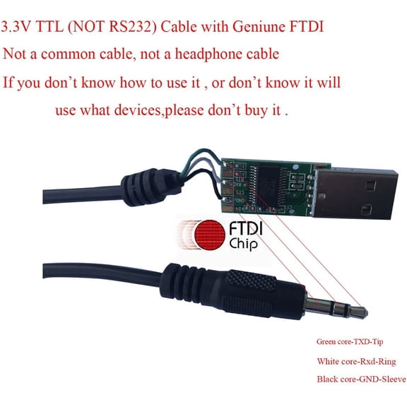 ASIASN-6ft USB TTL Serial Adapter Converter Cable 3.3v/3v3 3.5mm Stereo Jack Cable Support Win 7 Win 8 Android Linux, Mac Os Etc