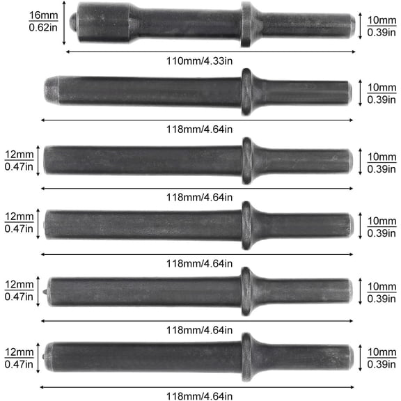 ASIASN-6pcs Air Hammer Impact Head Set, 45# Hardened Steel Pneumatic Chisel Bits M3M8, Tool Attachments for Rust Removal, Surface Cleaning, Carving & Paint Stripping