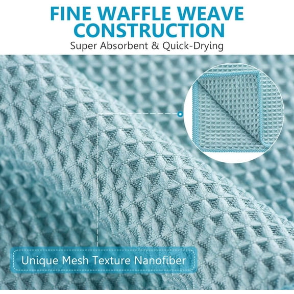 ASIASN-8 Pack Waffle Weave Microfiber Towels,Premium 3D Mesh Waffle Weave Quick Drying Towel for Car Detailing,All-Purpose Streakless Microfiber Cleaning Cloth Kitchen Dish Rags,12 x 12 Inches,Blue