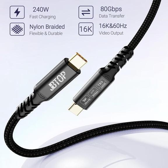 ASIASN-80Gbps USB Fast Charging Cable 1.5FT USB C 240W for Thunderbolt 5/4/3, Bandwidth for 16K/Dual 8K, Video Cable Compatible with iPhone 16/Pro/Plus/Pro Max, Samsung Galaxy