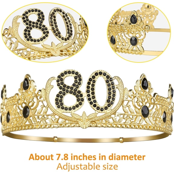 ASIASN-80th Birthday Gifts for Men, 80th Birthday Decorations for Men, Party Decor Supplies Including King Crown & Sash & Balloons & Cake Topper & Candles