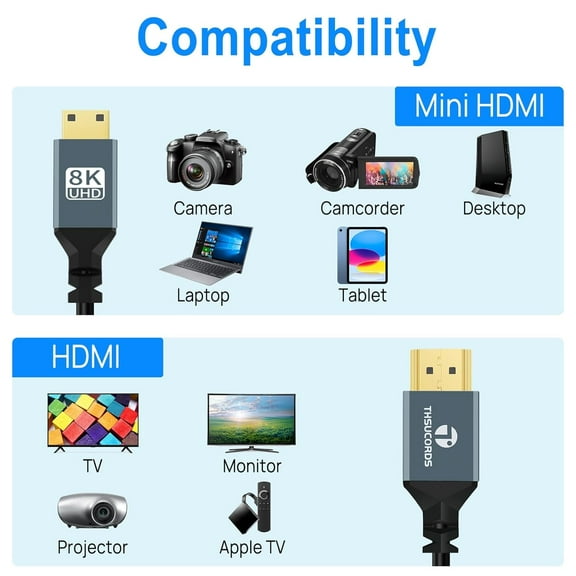 ASIASN-8K Left Angle Mini HDMI to HDMI Coiled Cable 3FT, 90 Degree HDMI to Mini HDMI Male to Male Spiral Cord, Support 8K@60Hz 4K@120Hz 48Gbps for Nikon,DSLR, Camcorder, Laptop, Tablet