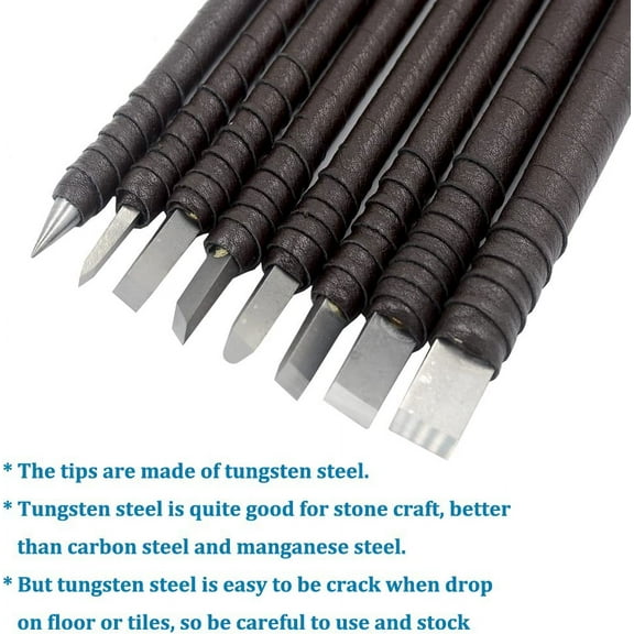 ASIASN-8pcs Tungsten Steel Soft Limestone and SlateStone Alabaster Carving Kit Engraving Carve Cutting Blade Chisel Tool Set for Stone Seal Graver