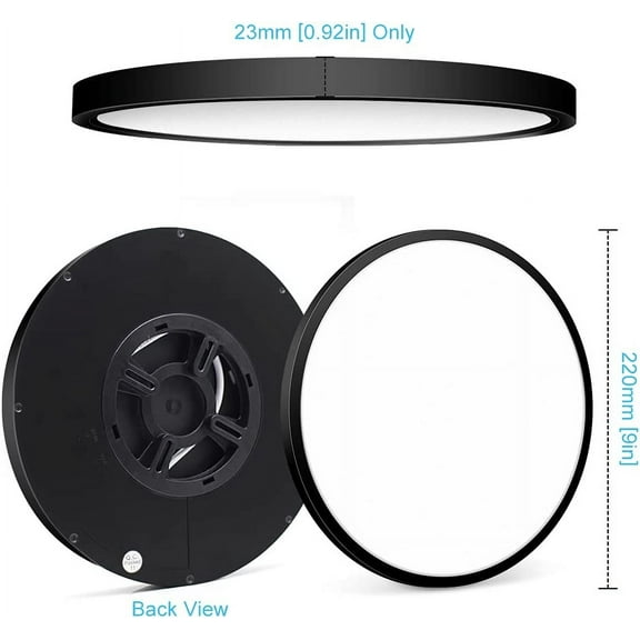 ASIASN-9 Inch Black LED Flush Mount Ceiling Light, 5000K Daylight White Low Profile, 18W 1800LM, Round Slim Flat Ceiling Fixture for Closets, Bedrooms, Hallways, Stairwells, Porch