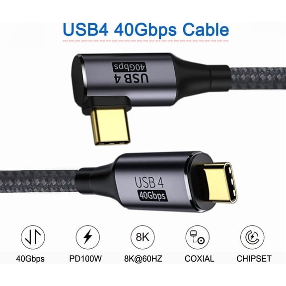 ASIASN-90 Degree Angled USB-C to USB-C USB4 Cable 40Gbps with 100W Charging UHD 8K 5K 4K@60Hz USB4.0 Compatible with Thunderbolt3/4 0.8M