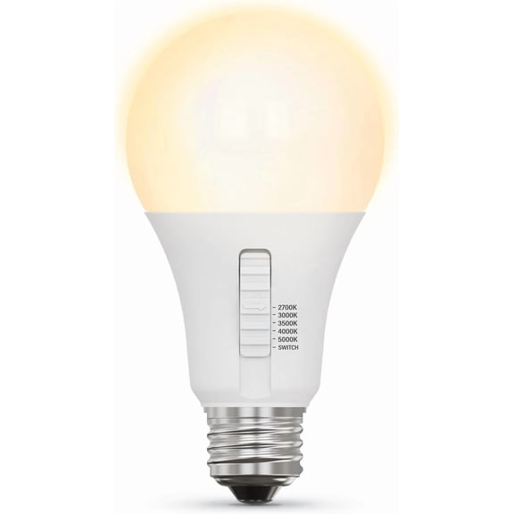 ASIASN-A21 100W LED Light Bulb, 100W Equivalent, Dimmable, Color Selectable 6-Way, 5CCT, E26 Medium Base, 90CRI, 1600 Lumens, 22-Year Life, Damp Rated LED Lightbulb, OM100DM/6WYCA/2, 2 Pack