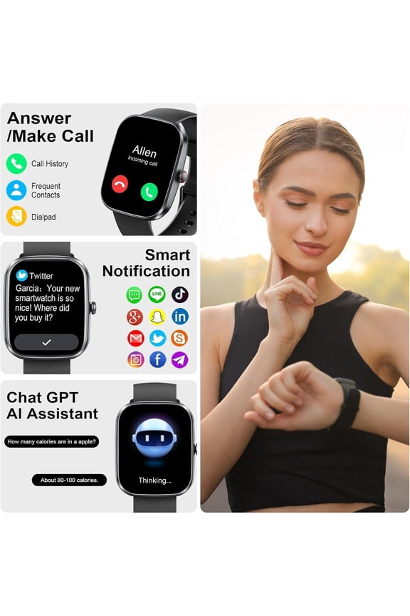 -AI Smart Watch with ChatGPT, 1.91" Bluetooth Calling Smartwatch for Men Women, 110+ Fitness Modes Activity Tracker, Sleep/Heart Rate/Calorie Monitor, IP68 Waterproof Step Counter for Android i