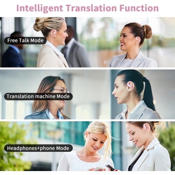 ASIASN-AI Translation Earbuds Real Time with 134 Languages, Wireless Translator Earbuds for Android & iOS, 3-in-1 Open Ear Headphones Translating Device for Travel, Business, Learning - Pink