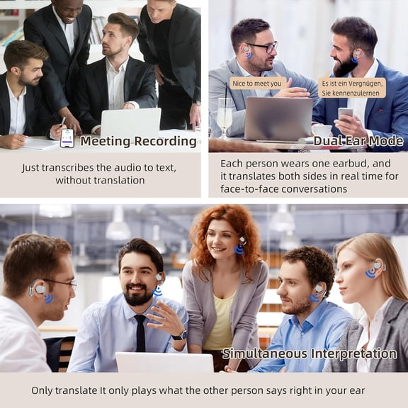 ASIASN-AI Translation Earbuds Real Time,144 Languages Translator with 5 Translation Modes,No Subscription Required, Ear-Hook Earbuds Translation Device for Travel Business Meeting Learning-Charcoal B