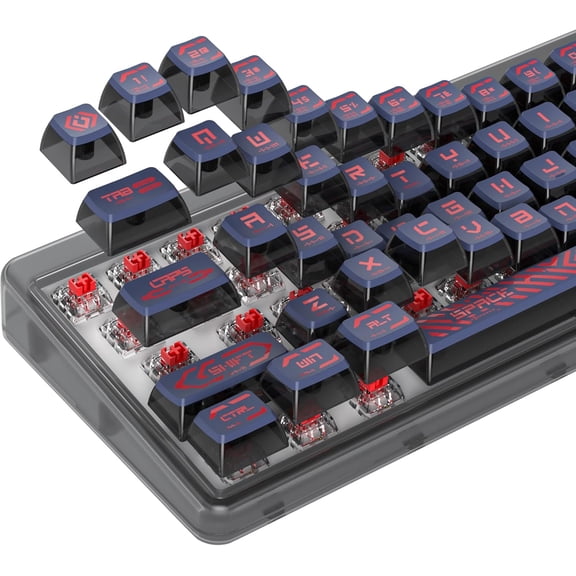 ASIASN-ASA Profile Pudding Keycaps, PBT Key Caps Dye-Sub Punk Style Custom Keycap Set with Translucent Layer for Cherry Gateron MX Switches Mechanical Keyboard (Red Punk)