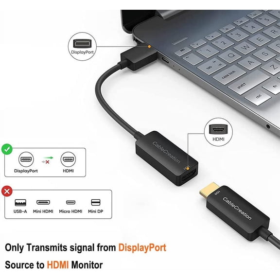 ASIASN-Active DP to HDMI Adapter, 4K@60Hz HDR, Compatible for Desktop, TV, Monitor & More