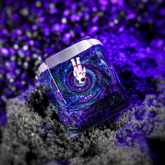 ASIASN-Aesthetic Galaxy Astronaut Artisan Keycap R1 SA Profile Custom Astronauts Keycaps 1U ESC Space Explorer Handmade Gaming Resin Key Cap Cherry MX Switch Compatible Mechanical Keyboard Space Love